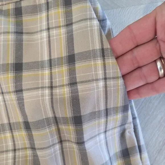 Zara Tartan Plaid Pants Womens L Tan Check Trousers Side Vents Leg Slit Academia - Picture 7 of 9